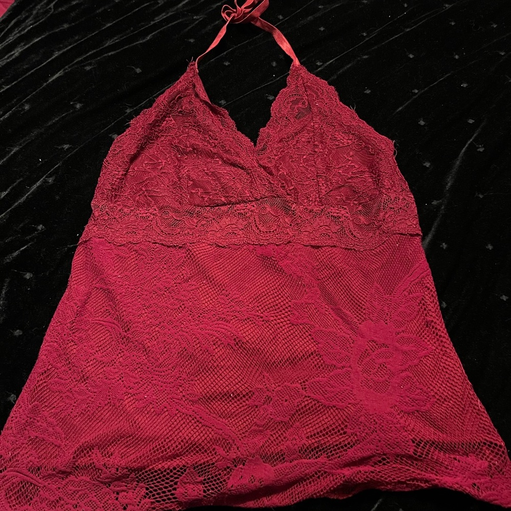 Cabernet Red Lace Halter Top